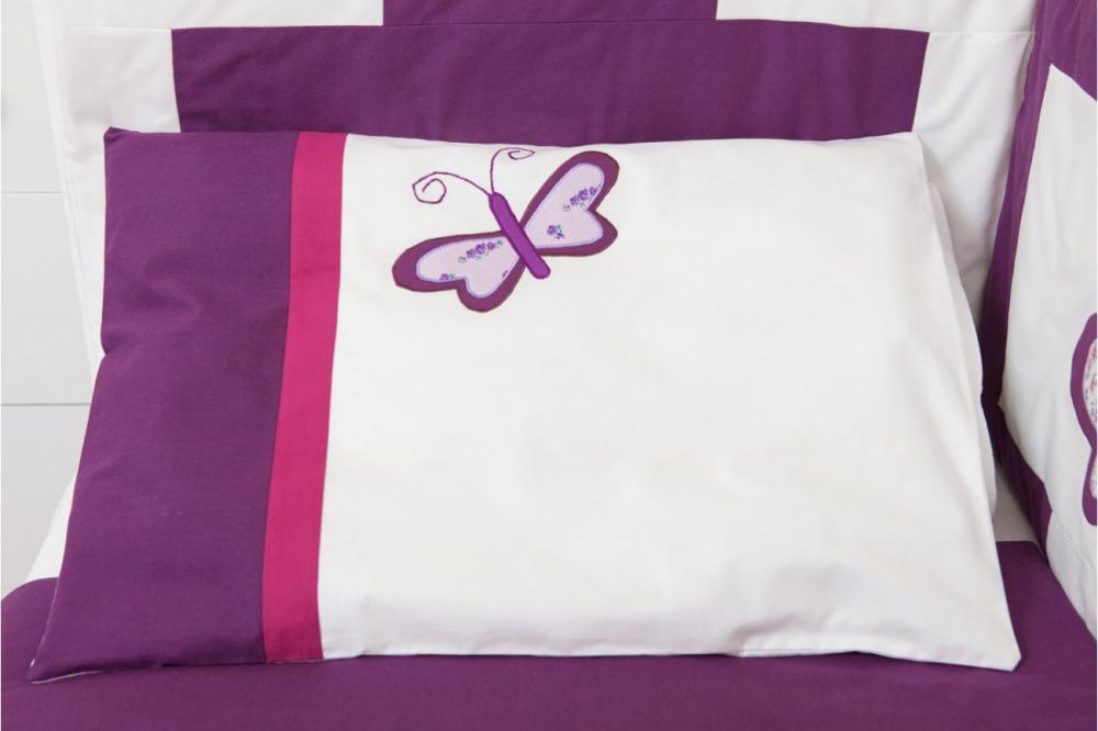 Lenjerie brodata 4 piese fluturasi mov 60 x 120 cm