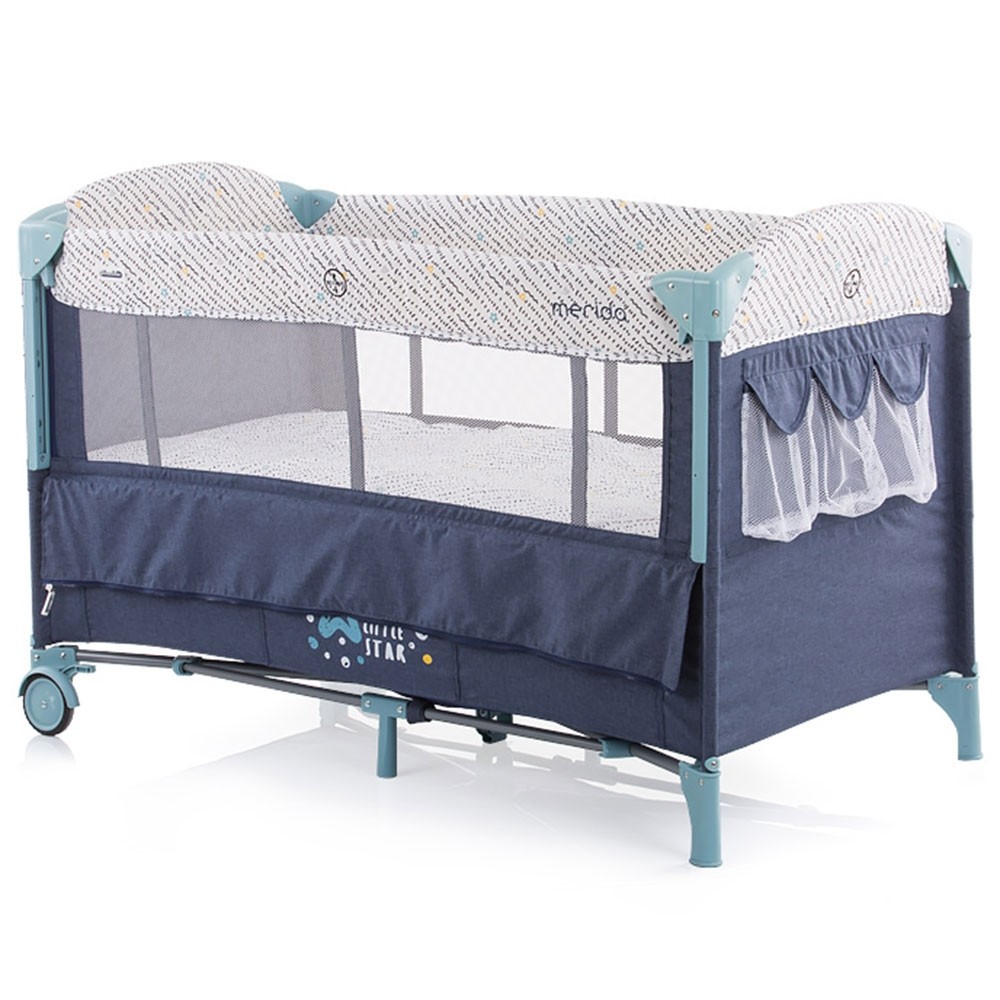 Patut pliabil chipolino merida marine blue cu laterala culisanta