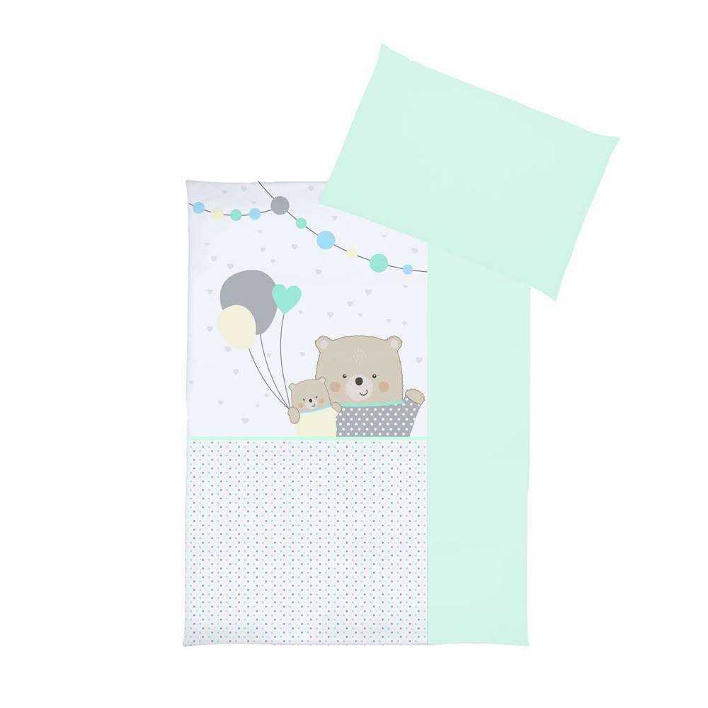 Set lenjerie imprimata 5 piese teddy bears with balloons turquoise