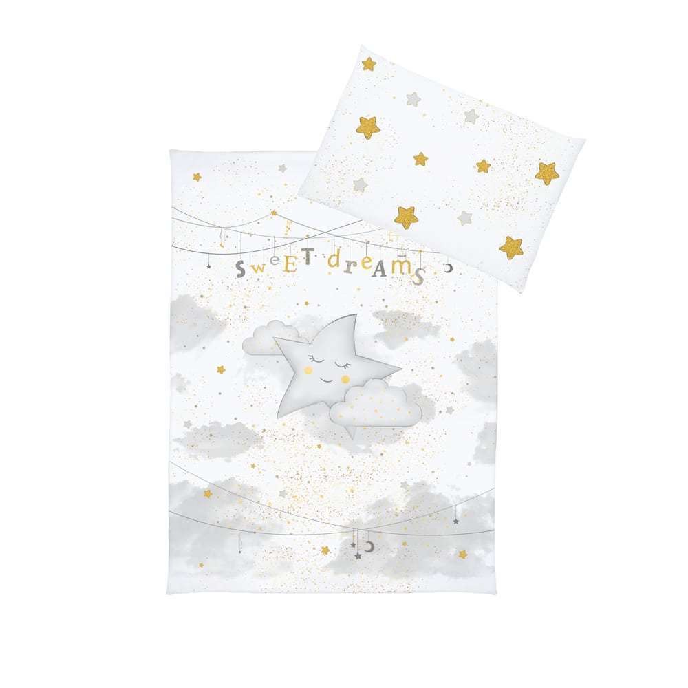 Set lenjerie imprimata satinata 5 piese my little star grey gold