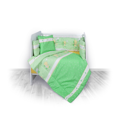 Set lenjerie pat bumbac ranforce 7 piese lili little ducks green