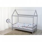 Patut din lemn Casuta 160x80 cm Gri+ Saltea 15 cm