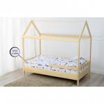 Patut din lemn Casuta 160x80 cm Natur+ Saltea 15 cm