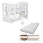 Patut din lemn Safari Giraffe Alb + Saltea cu husa din bumbac 12 cm