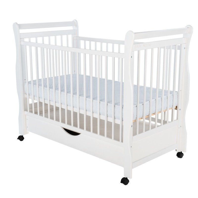 Patut din lemn jas 120x60 cm cu sertar alb+ saltea 12 cm
