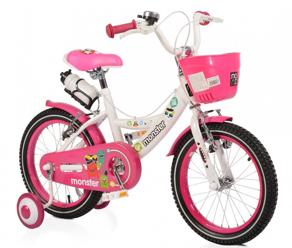 Bicicleta pentru fetite cu roti ajutatoare si cosulet 16 inch Little Monster Pink - 1