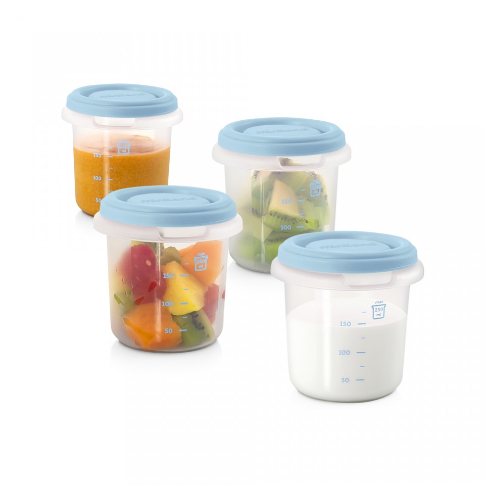 Set 4 recipiente plastic 250 ml azure miniland