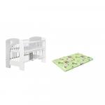 Patut din lemn Klups Nel Inimioara White/Grey + Saltea Cocos Burete Cocos