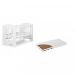 Patut din lemn Klups Nel Norisor White + Saltea cu husa din bumbac 12 cm