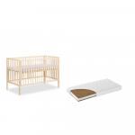 Patut din lemn Radek X Natur + Saltea cu husa din bumbac 120x60x10 cm