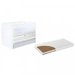 Patut din lemn cu sertar Dalia Grey + Saltea cu husa din bumbac 12 cm