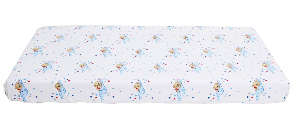 Cearceaf din bumbac cu elastic Sleeping Bear Blue 120x60 cm