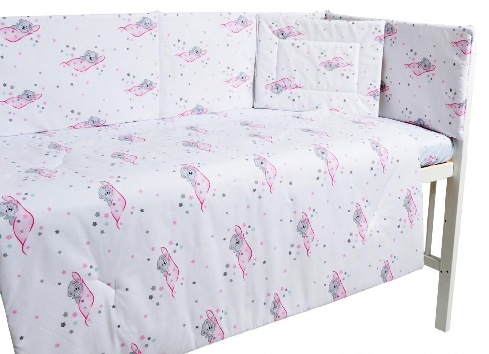 Lenjerie patut cu 5 piese sleeping bear pink