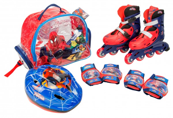 Role copii Saica reglabile 28-31 Spiderman cu protectii si casca in ghiozdan imagine