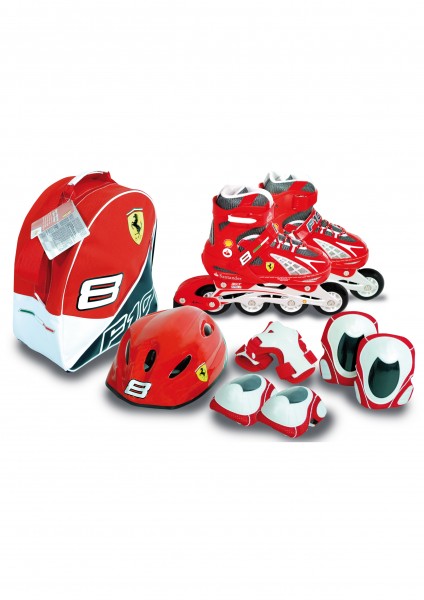 Role copii reglabile 39-42 Ferrari cu protectii si casca in ghiozdan nichiduta.ro imagine noua