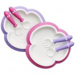 2 Seturi hranire: farfurie, lingurita si furculita pentru bebe pink / purple BabyBjorn