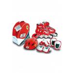 Role copii reglabile 39-42 Ferrari cu protectii si casca in ghiozdan