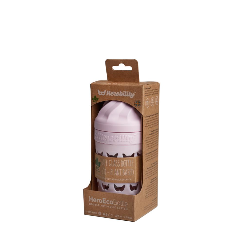 Biberon din sticla heroecobottle 220 ml roz