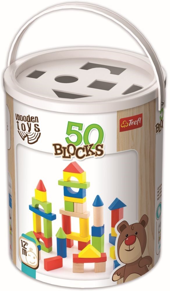 Cutie 50 cuburi colorate din lemn