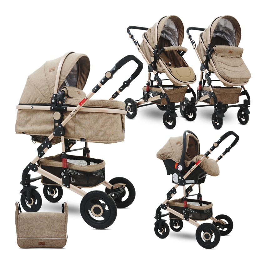 Carucior transformabil 3 in 1 alba dark beige