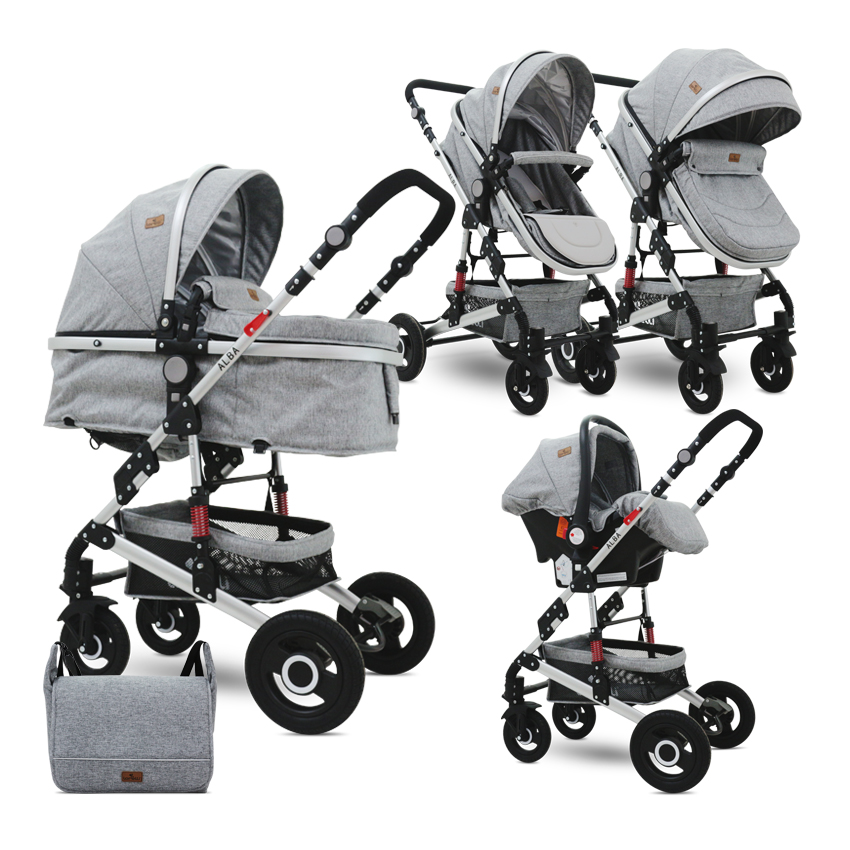 Carucior transformabil 3 in 1 alba light grey