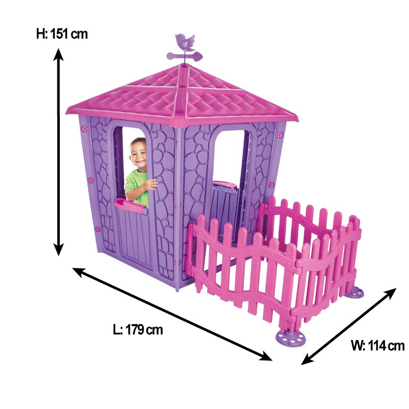 Casuta pentru copii Stone House PinkPurple cu gardulet căsuță Casute Pentru Copii