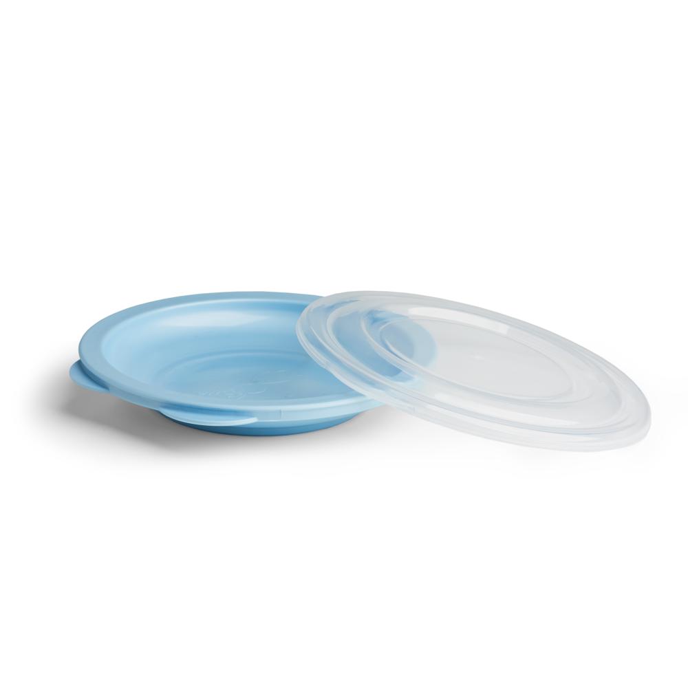 Farfurie cu capac heroeco +6 luni bleu