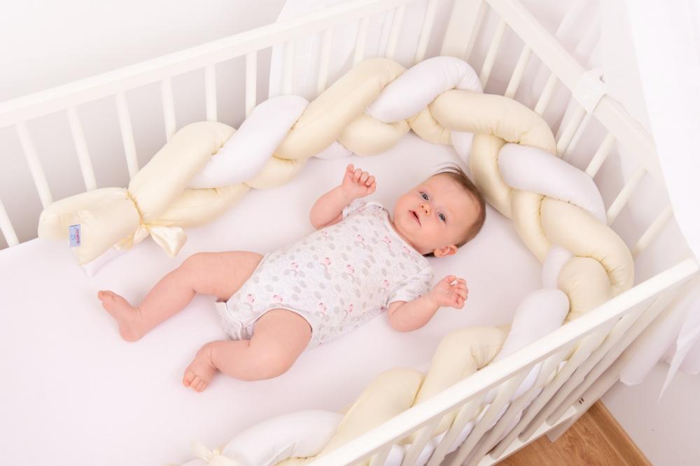 Protectie laterala din bumbac Bumper impletit The Braid Beige 02 BABYMATEX