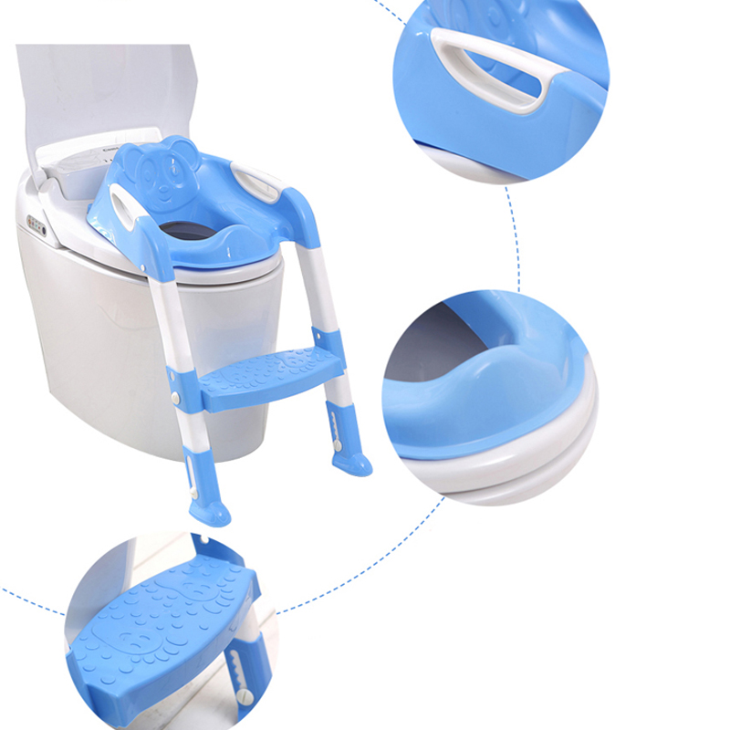 Reductor pentru toaleta cu scarita Little Mom Panda Blue Blue imagine noua responsabilitatesociala.ro