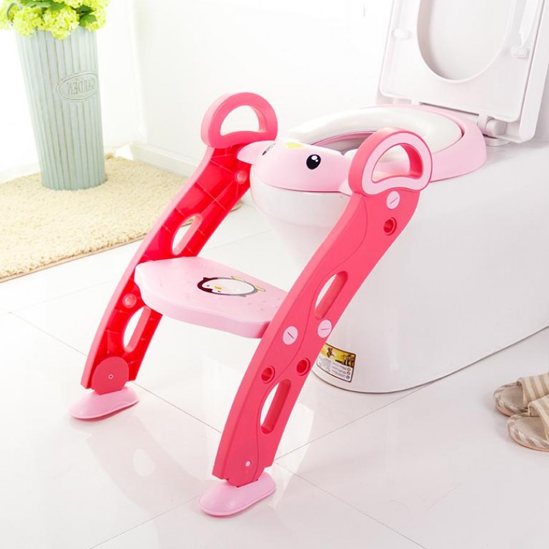 Reductor pentru toaleta cu scarita Little Mom Pinguin Pink - 1 | YEO