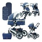 Carucior transformabil 3 in 1 Lora Dark Blue Birds