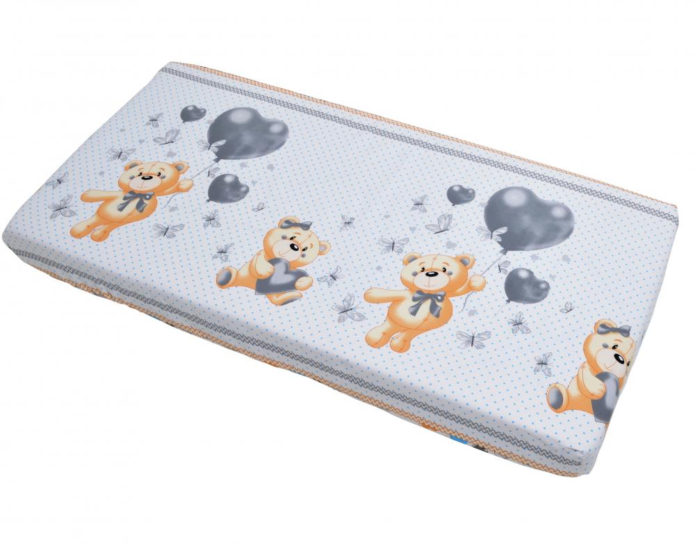 Cearceaf din bumbac cu elastic bear heart blue 120x60 cm