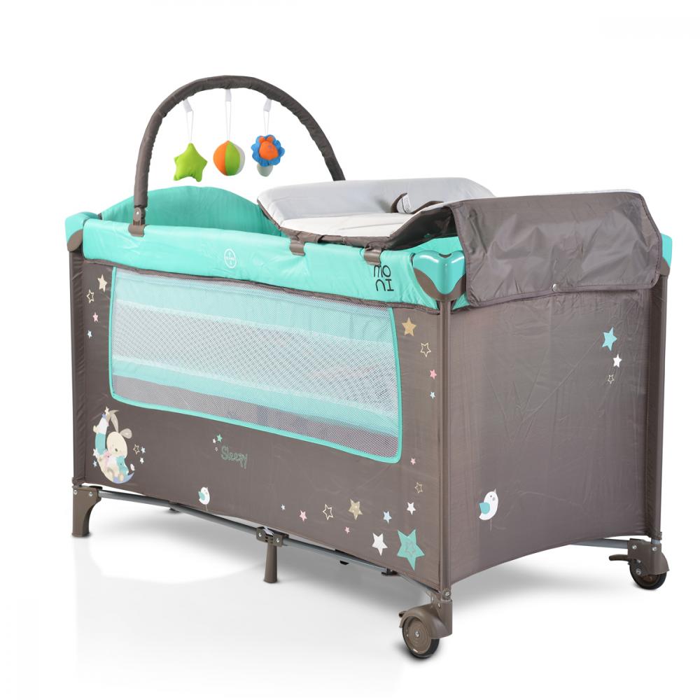 Patut pliabil cu doua nivele si roti sleepy turquoise
