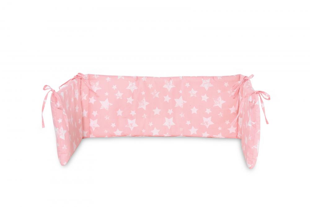 Protectie laterala pat 140 x 27 cm bumbac ranforce little stars pink