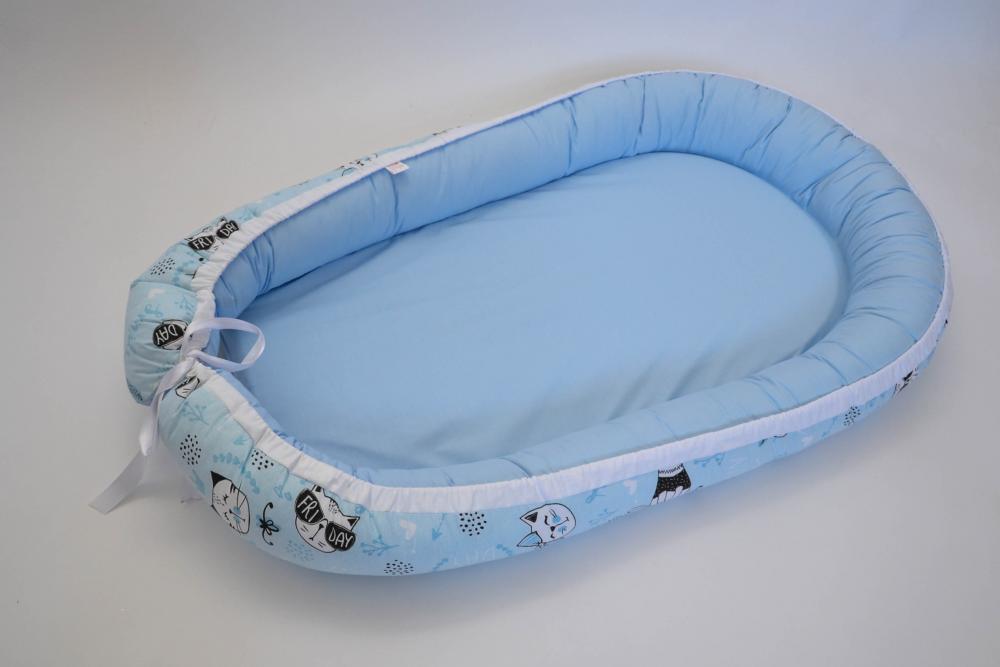 Baby nest 0-6 luni bleu si pisici