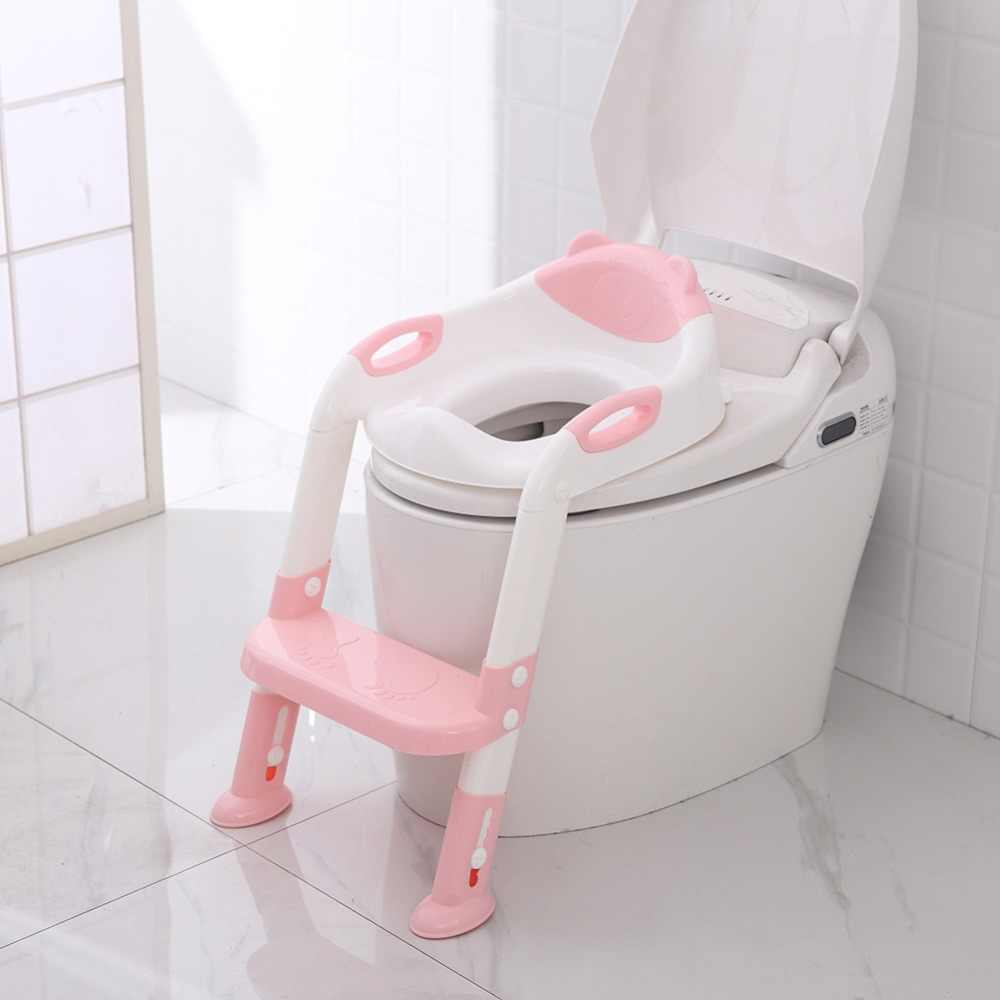 Reductor pentru toaleta cu scarita Little Mom Teddy Pink igiena imagine noua responsabilitatesociala.ro