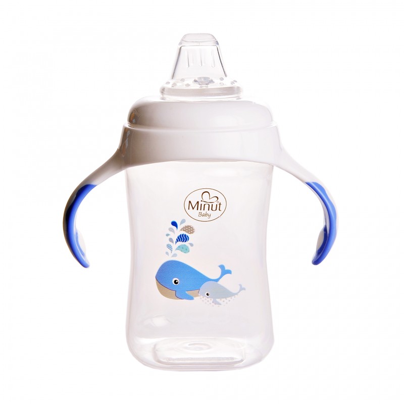 Cana cu manere si cioc de silicon Minut Baby 300 ml 6+ bleu