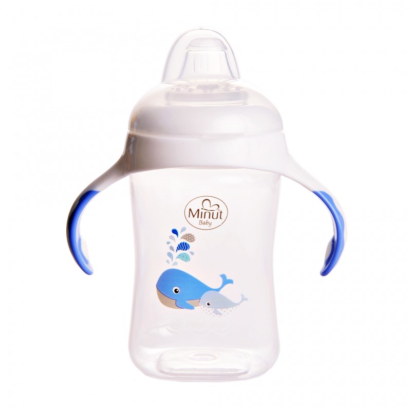 Cana cu manere si cioc de silicon Minut Baby 300 ml 6+ bleu - 2 | YEO