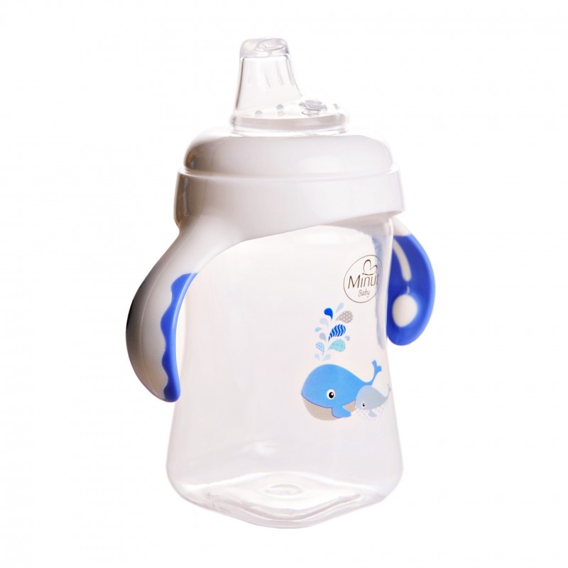 Cana cu manere si cioc de silicon Minut Baby 300 ml 6+ bleu - 1 | YEO