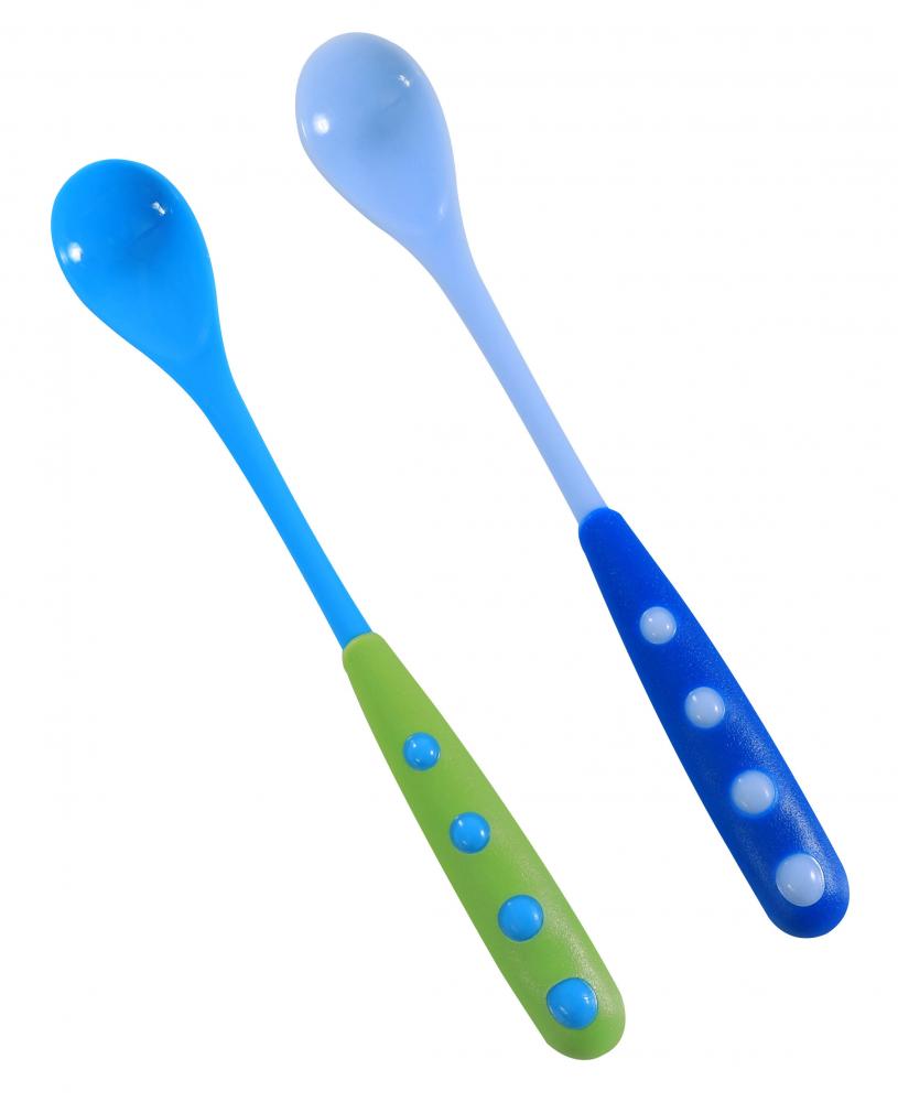 Set 2 lingurite cu manere lungi 6 luni+ bleu