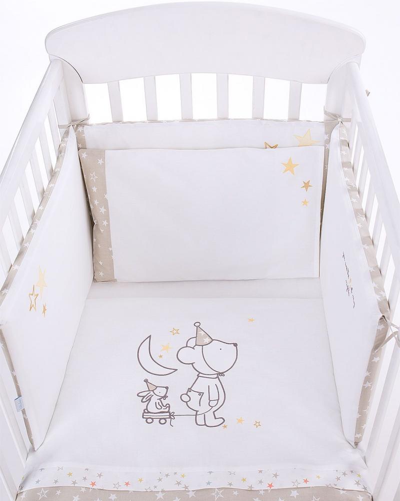 Lenjerie patut brodata cu 6 piese si aparatori laterale complete 120x60 cm Little Dreamer Stars