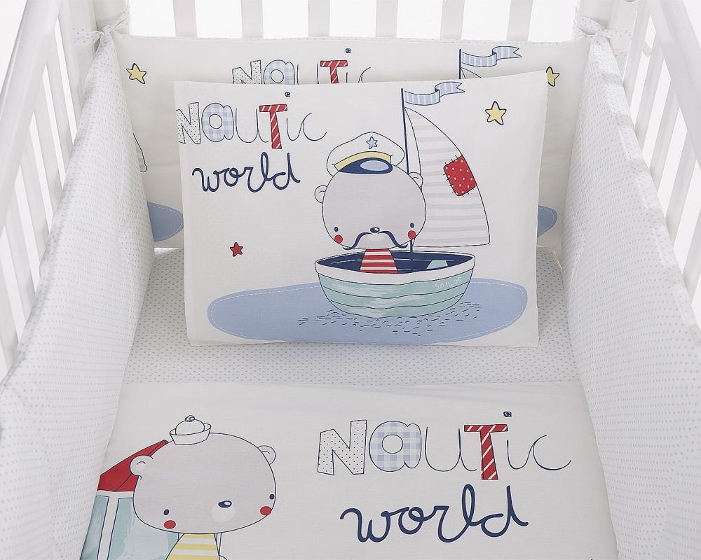 Lenjerie patut cu 6 piese si protectii laterale complete nautic 60x120 cm