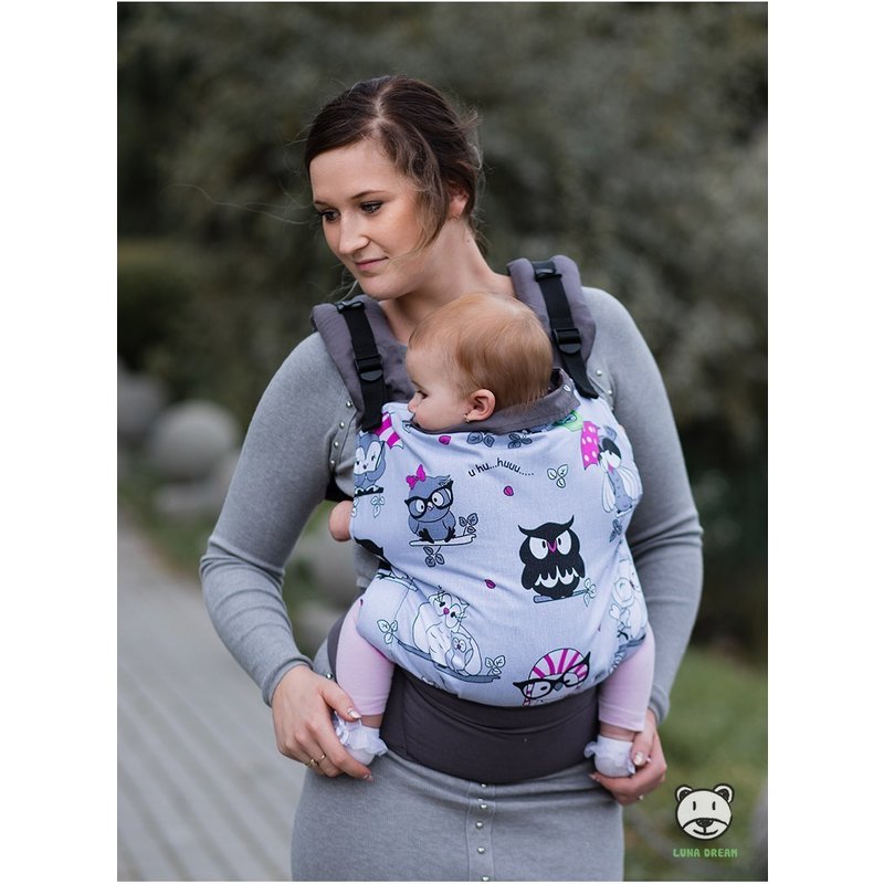 Marsupiu ergonomic 2 in 1 owl pink luna dream