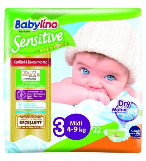 Scutece Babylino Sensitive N3 4-9 kg22 buc (4-9