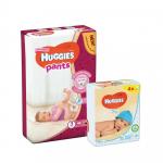 Pachet Scutece-chilotel Huggies Pants nr.3 Girl 6-11 kg 44buc+Set 4xServetele umede Huggies Pure
