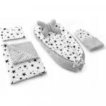 Set 5 in 1 Babynest Minky 2 perne 1 paturica si o saltea cu doua fete Tutumi alb/negru stelute