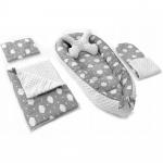 Set 5 in 1 Babynest Minky 2 perne 1 paturica si o saltea cu doua fete Tutumi gri/alb norisori