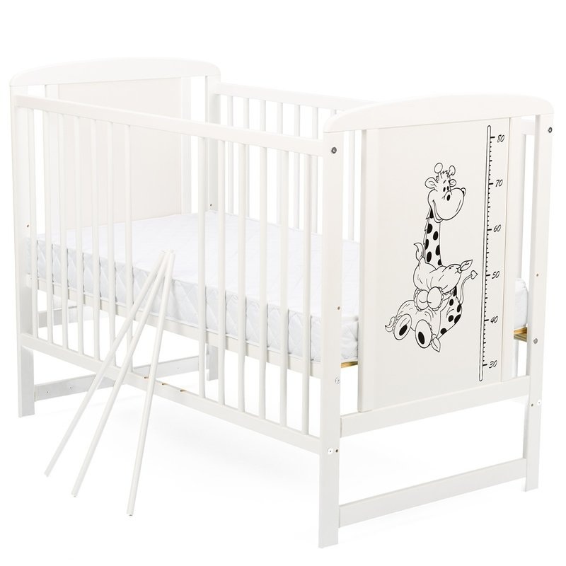 Set patut din lemn timmi girafe alb si saltea cocos 10cm