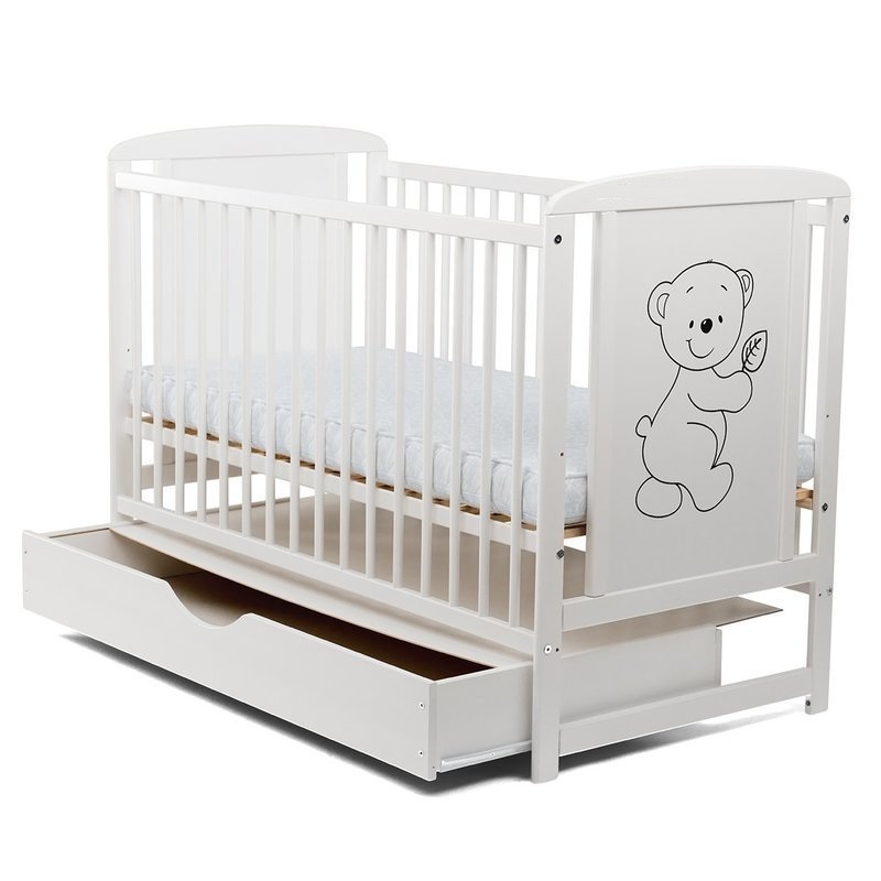 Patut din lemn cu sertar 120x60 cm timmi bear alb