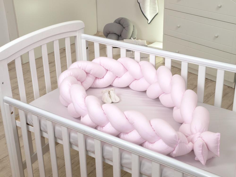 Protectie laterala patut bebe bumper impletit bumbac Pink 210 cm nichiduta.ro